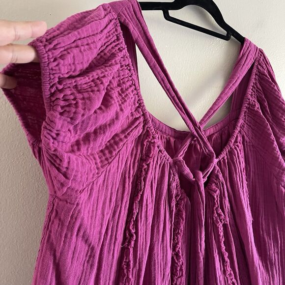 Free People Angele Mini Dress M Pink Dragonfruit Punch Gauze Fushcia Oversized - Picture 7 of 13